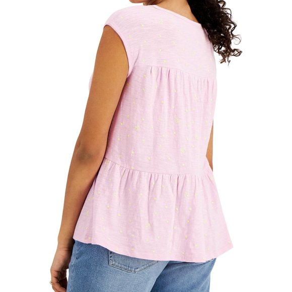 Style & Co Women's Cotton Dot-Print Tiered Tank Top (XL , Dot Scatter Pink) - Picture 2 of 3